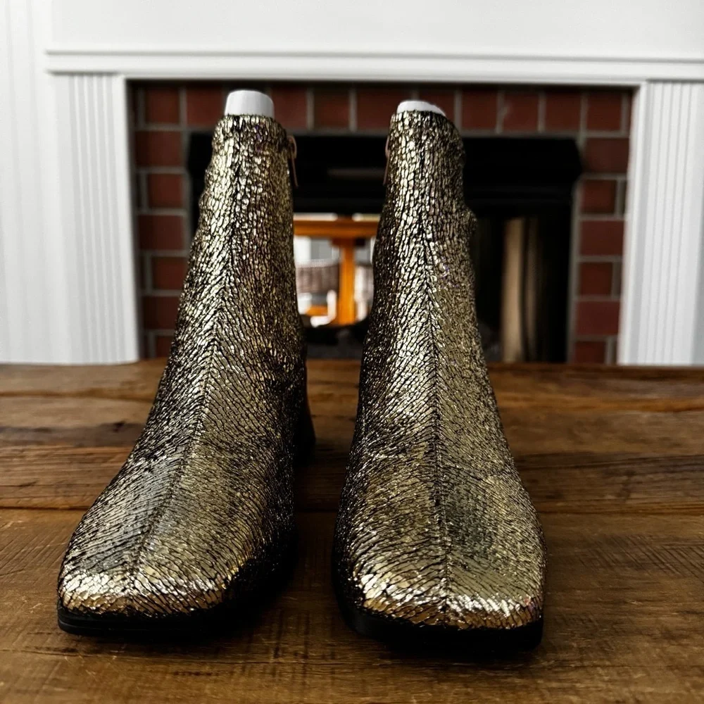 NEW  Katy Perry The Lole Lolette Stretch Ankle Boot Gold Metallic~8.5 Block Heel